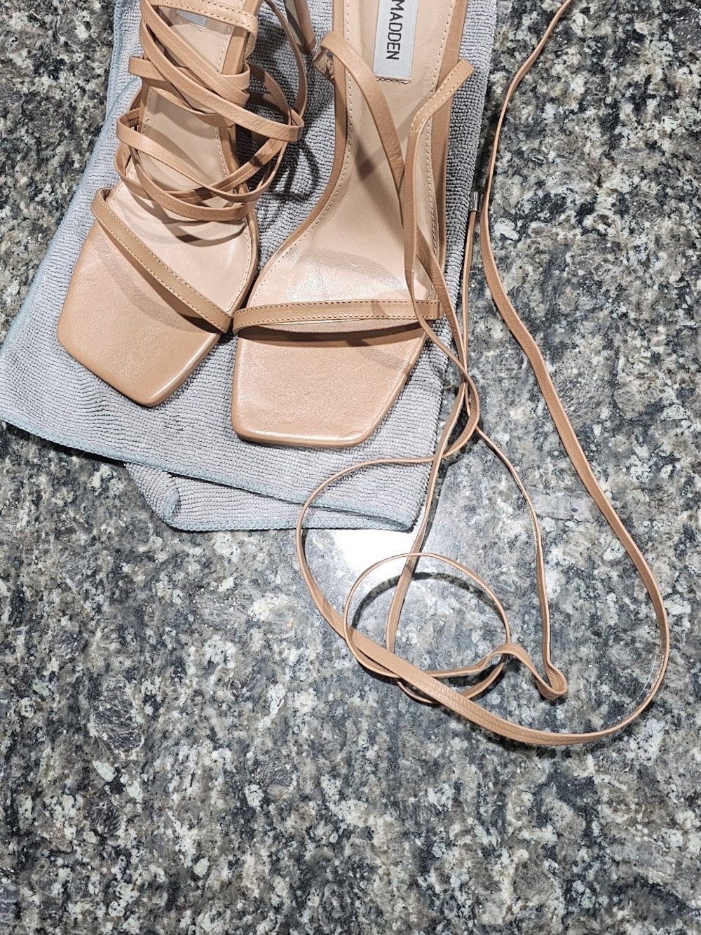 Steve Madden Beige Lace-Up Square Toe Heels
